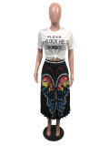 EVE Butterfly Print Pleated Long Skirt (Without Top)OMY-81034