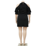 EVE Plus Size Solid Ruffled Cold Shoulder Mini Dress NNWF-7528