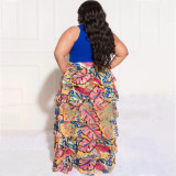EVE Plus Size Tank Top+Printed Irregular Skirt 2 Piece Sets NNWF-7595