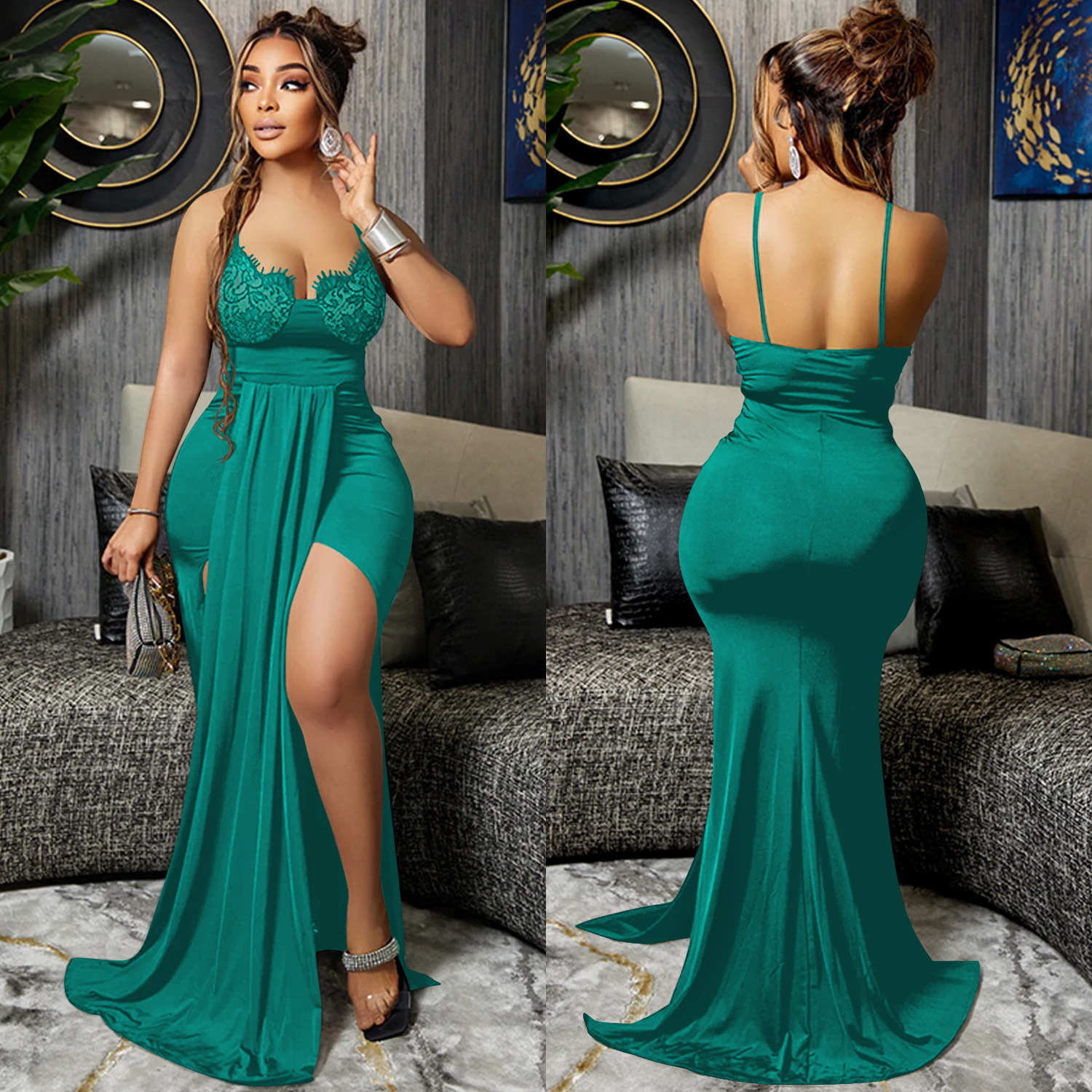Sexy Sling V-neck Sleeveless Evening Maxi Dress