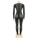 EVE Sexy Hot Drilling V Neck Long Sleeve Jumpsuit BY-5885