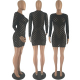 EVE Sexy Hole Hollow Long Sleeve Slim Mini Dress FOSF-8312