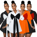 EVE Contrast Colot Bow-Tie Long Sleeve Shirt Dress ME-8170