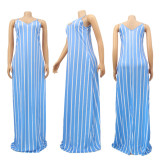 EVE Plus Size 4XL Sexy Striped Sleeveless Maxi Slip Dress SFY-147