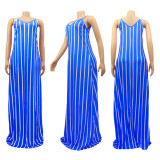 EVE Plus Size 4XL Sexy Striped Sleeveless Maxi Slip Dress SFY-147