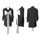 EVE Contrast Colot Bow-Tie Long Sleeve Shirt Dress ME-8170