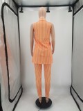 EVE Plus Size Striped Sleeveless Vest Coat+Pants 2 Piece Sets YIM-265