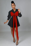 EVE Contrast Colot Bow-Tie Long Sleeve Shirt Dress ME-8170