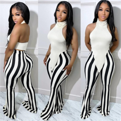 EVE Plus Size Sexy Striped Halter Two Piece Pants Sets NY-2552