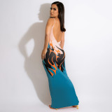 EVE Plus Size Printed Backless Sleeveless Maxi Dress OSIF-22345