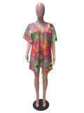 EVE Sexy Printed Cloak Coat+Shorts 2 Piece Sets (Without Bra)QZX-6259