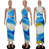 EVE Sexy Printed Tank Top Maxi Skirt 2 Piece Sets GEYF-68564