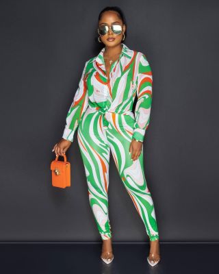 EVE Sexy Printed Shirt And Pants Two Piece Sets CQ-187
