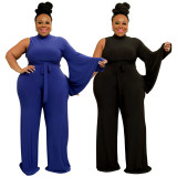 EVE Plus Size Solid One Shouler Flare Sleeve Jumpsuit NNWF-7603