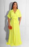 EVE Solid Short Sleeve Sashes Maxi Dress MIL-L332