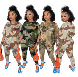 EVE Camo Print Short Sleeve Two Piece Pants Sets MX-9153