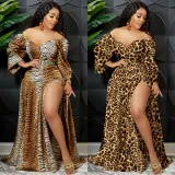 EVE Sexy Printed V Neck Long Sleeve Split Sashes Maxi Dress BY-5889