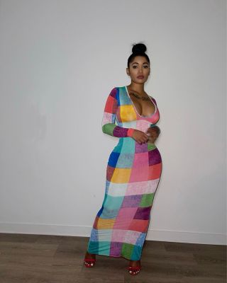 EVE Colorful Plaid Long Sleeve Slim Maxi Dress GZYF-8089