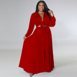 EVE Plus Size Solid Long Sleeve Big Swing Maxi Skirt 2 Piece Sets TE-4461