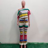 EVE Colorful Striped Crop Top And Pants 2 Piece Sets ONY-7025