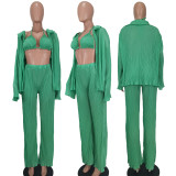 EVE Solid Bra Top+Long Sleeve Shirt+Pants 3 Piece Sets YD-8637