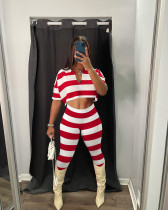 EVE Casual Striped Crop Top And Pants 2 Piece Sets YD-8636
