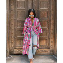 EVE Casual Striped Long Sleeve Sashes Long Coat ASL-6593