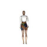 EVE Plus Size Long Sleeve Top+Plaid Strap Shorts 2 Piece Sets NYMF-280