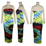 EVE Tie Dye Print Strapless Off Shoulder Maxi Dress TE-4444