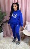 EVE Pink Letter Print Fleeced Hoodies Top And Pants 2 Piece Sets OUQF-073