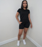 EVE Solid T Shirt And Shorts Two Piece Shorts Sets YIM-267