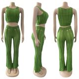 EVE Plus Size Sexy Knit Sleeveless Two Piece Pants Sets OSM-4372