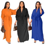 EVE Solid Stand-Collar Split Maxi Dress YS-S824