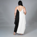 EVE Plus Size Contrast Color Loose Slip Maxi Dress HNIF-005