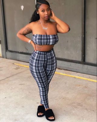 EVE Plaid Tube Top And Pants Two Piece Sets QCYF-7097