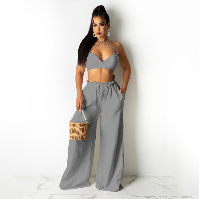 EVE Sexy Cami Top Wide Leg Pants Two Piece Sets HNIF-036