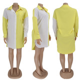 EVE Plus Size Contrast Color Long Sleeve Shirt Dress HNIF-031