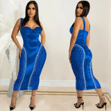 EVE Sexy Rhinestones Mesh Patchwork Night Club Dress BY-5906