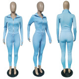 EVE Solid Long Sleeve Zipper Two Piece Pants Sets YIM-269