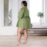 EVE Plus Size Solid Tie-Up Long Sleeve Shirt Dress NNWF-7626