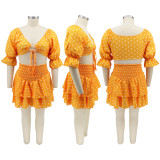 EVE Plus Size Dot Print Crop Top Mini Skirt 2 Piece Sets HNIF-018