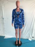 EVE Camo Print Tank Top+Coat+High Waist Shorts 3 Piece Sets OMY-81039