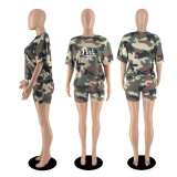 EVE Pink Letter Camo Print Two Piece Shorts Sets OUQF-352