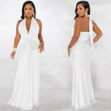 EVE Sexy Solid V Neck Halter Maxi Evening Dress BY-5953