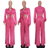 EVE Sexy Tie-Up Blouse Top And Pants 2 Piece Sets YD-8642