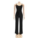 EVE Sexy Spaghetti Strap Sashes Straight Jumpsuit BY-X3717