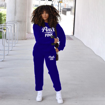 EVE Pink Letter Print Long Sleeve Two Piece Pants Sets MEI-9275