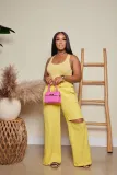 EVE Solid Sleeveless Bodysuit+Hole Wide Leg Pants 2 Piece Sets MTY-6635