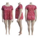 EVE Plus Size Floral Print O Neck Short Sleeve Top ME-6109
