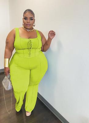 EVE Plus Size Solid Tank Top And Pants 2 Piece Sets ME-6122